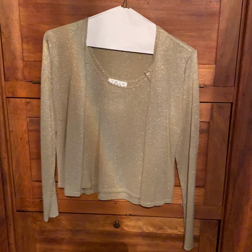 Gold sequins tank top and matching cardigan